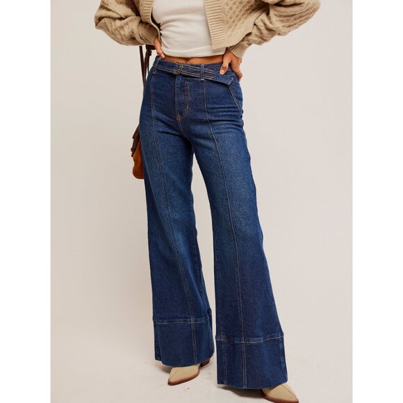 FREE PEOPLE We The Free Ryla A-Line Jeans / Dreamscape Blue - Picture 1 of 6